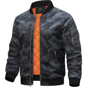 Tacvasen Mens Black Bomber Winter Warm Padded Work Coat Casual Windproof Jackets